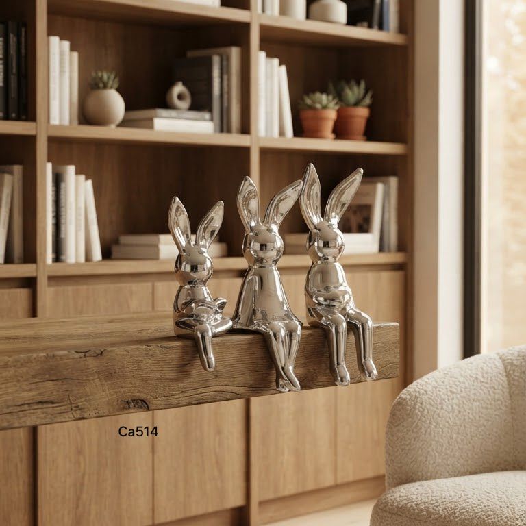 Set tres conejos plateado 7,5cm* 21cm - 5,5cm* 17cm - 7,5cm* 20cm